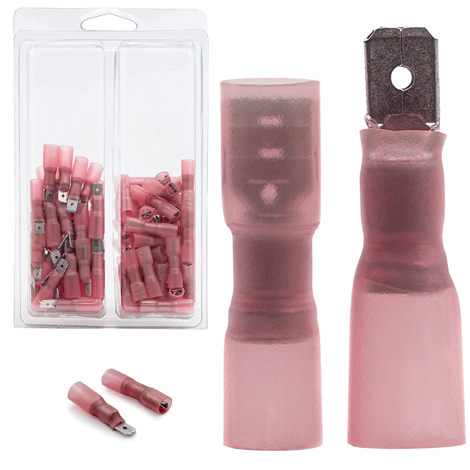 22-18 Gauge Red Heat Shrink 1/4" Quick Disconnects