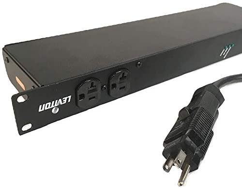 Heavy Duty 5500-192 Rack Mount Surge Protector Power Strip for Commercial, Industrial, School and Home, 20A 125VAC, 12 Outlets, 12' ft Cord, NEMA 5-20P w/T-Blade Plug Adapter