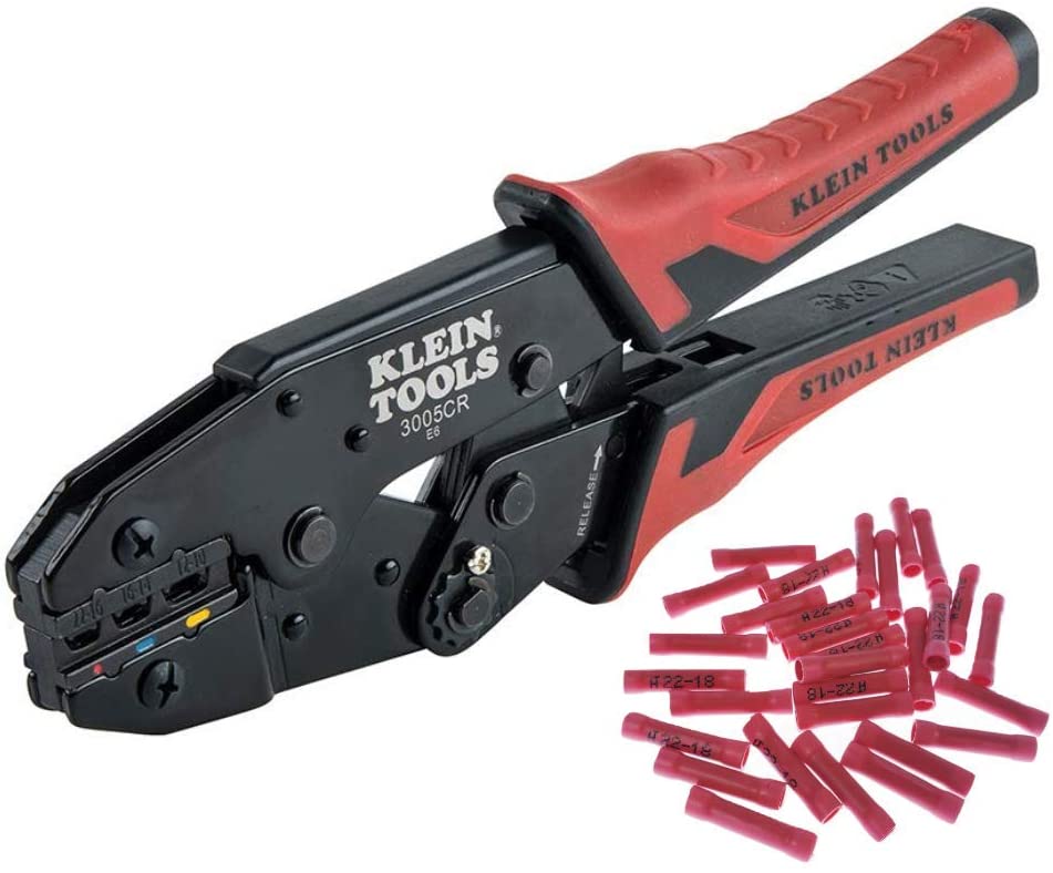 Ratcheting Wire Terminal Crimper Tool for Insulated Terminals 10 to 22 AWG GA Wire with Bonus 20Pk Red Butt Splice Connectors