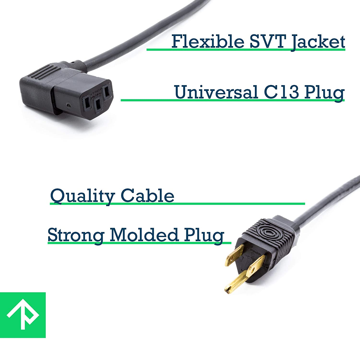 UL Approved 6 Feet Universal Computer Monitor Power Cord, Right Angle C13 Power Cable  - 5 Pack!