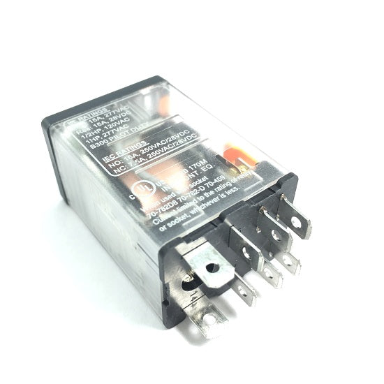 Relay 24VDC, 15A, DPDT, Plug In .250 Term